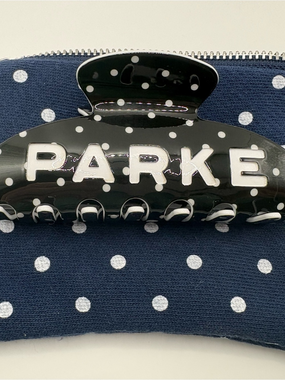 Brand New Parke Black Polka Dot Claw Clip w/ Zippered Pouch